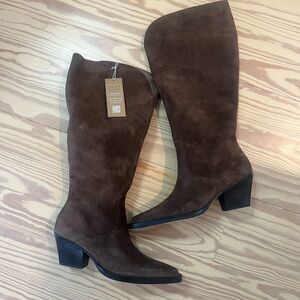 Dolce Vita “Raj” Brown Suede Heeled Boots- Wide Calf, Sz 8